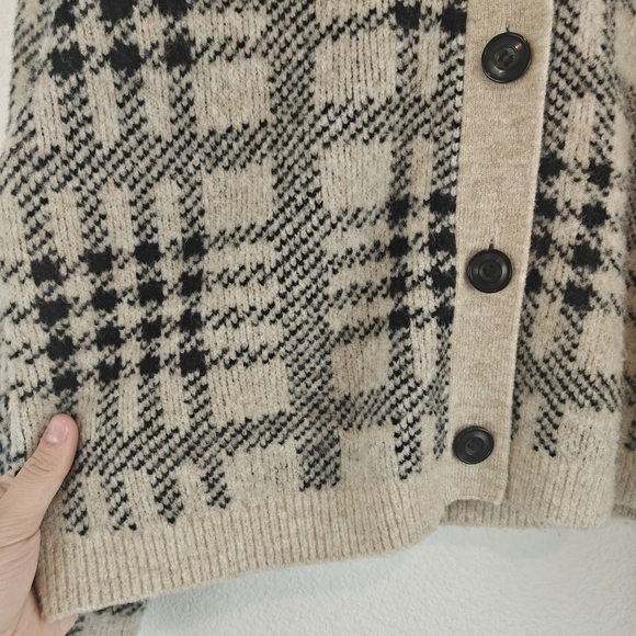 Rails Reese Black Oatmeal Plaid Button Up V-neck Wool Blend Cartigan Size Small - Picture 8 of 15